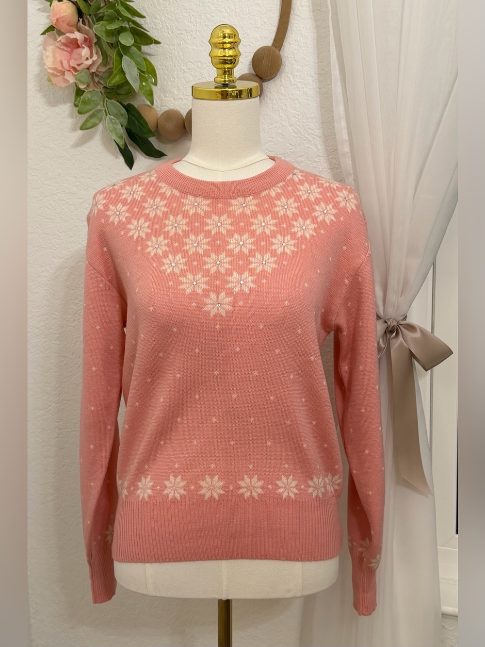 NEW Herman’s Vintage 80s Apes Ski Sweater Pink Wool Blend Snow Bunny Size L